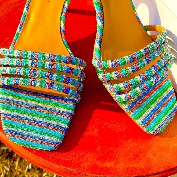 NEW REBECCA MINKOFF DECKLYNN METALLIC RAINBOW KITTEN-HEEL MULES 9M - Picture 8 of 15